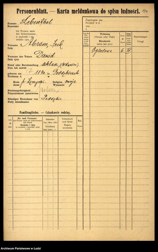 Obraz 16 z jednostki "[Spis ludności Łodzi] Lebendiger - Löffler"
