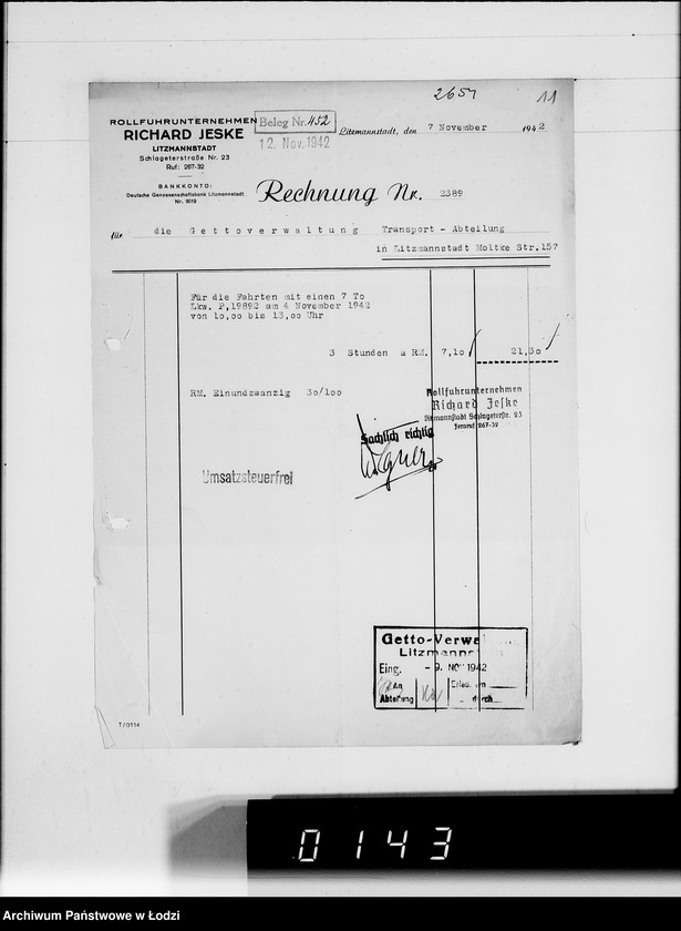 Obraz 15 z jednostki "Diverse I-M.Rechnungen [za dostawy towarów dla Getta]"