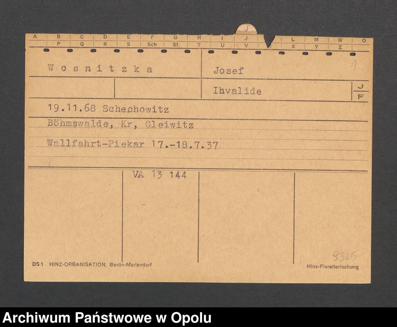 Obraz 3 z jednostki "[Wosnitzka Josef, ur. 19.11.1868 Schechowitz]"