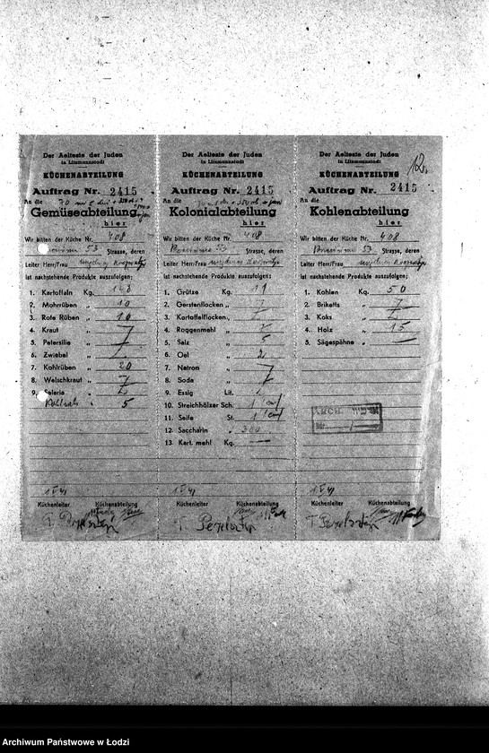 Obraz 15 z jednostki "[Kuchnia nr 408, ul. Brzezińska 53. Kuchnia nr 19, ul. Brzezińska 57a. Kuchnia nr 367, ul. Brzezińska 77. Działalność kuchni, personel, konsumenci, raporty, kontrole]"