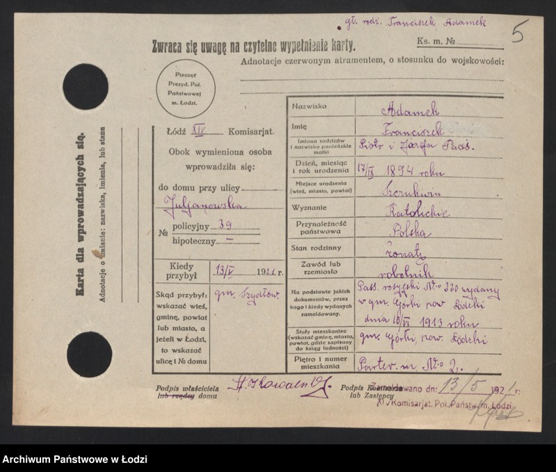 Obraz 7 z jednostki "[Spis ludności Łodzi] Adamek - Adaś"