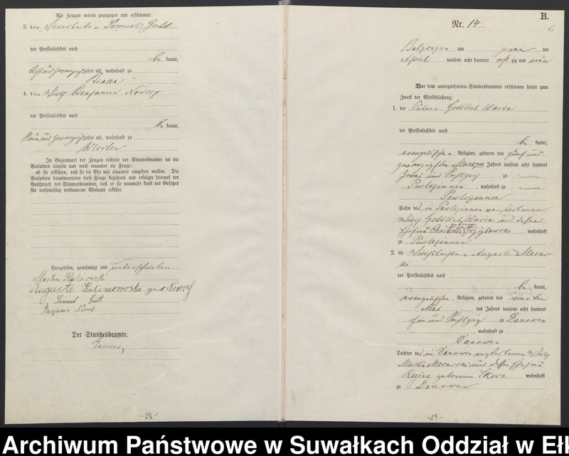 image.from.unit.number "Heiraths-Haupt-Register des Königlichen Preussischen Standes-Amtes Belzonzen Kreis Johannisburg"