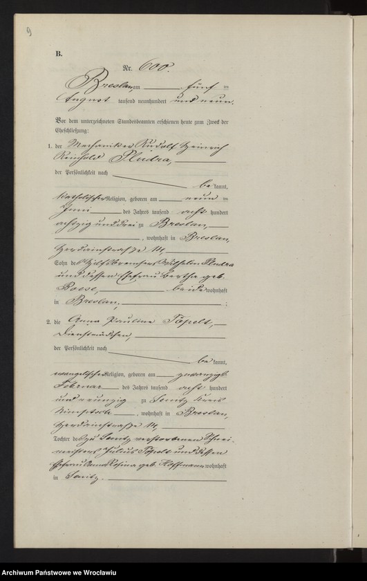image.from.unit.number "Heiraths-Haupt-Register Breslau II 1909 Band 4"