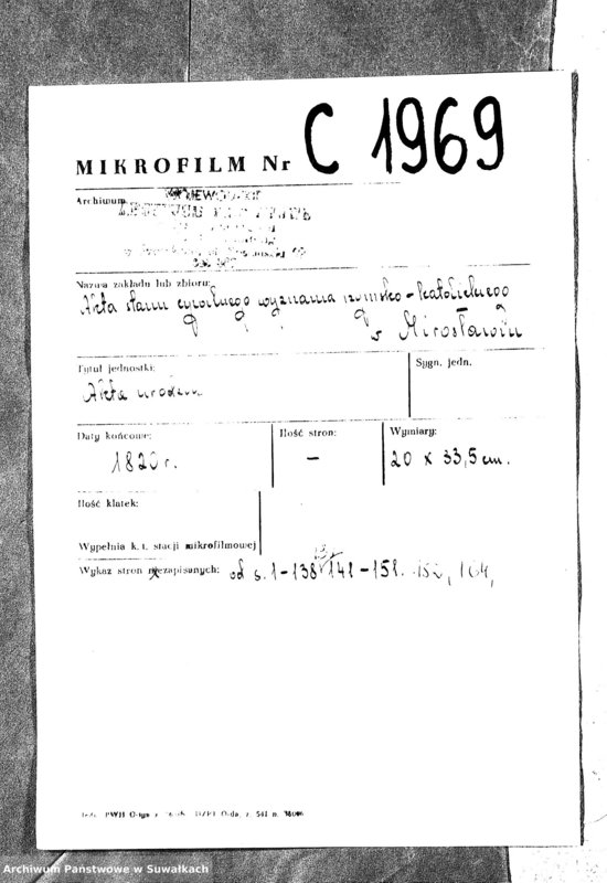 image.from.unit.number "Akta Urodzonych Gminy Mirosławskiey na Rok 1820"