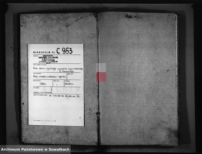 image.from.unit.number "Księga Duplikat Aktów Urodzenia, Małżeństw i Zejścia Parafii Berznickiej z Roku 1855"