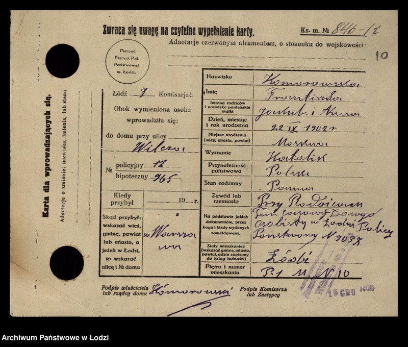 Obraz 12 z jednostki "[Spis ludności Łodzi] Komorowska - Kon"