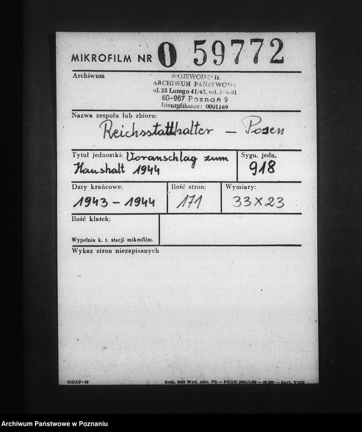 Obraz 2 z jednostki "Voranschlag zum Haushalt 1944"