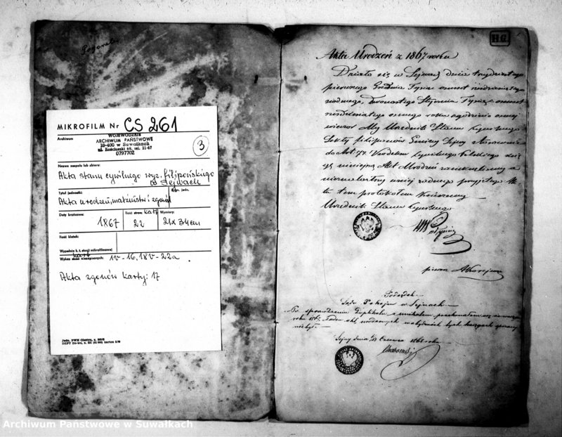 image.from.unit.number "Duplikat akt urodzenia, zaślubin i zejść sekty filiponów gminy Sejwy na rok 1867"