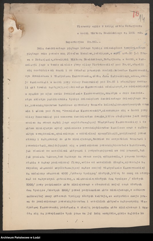 Obraz 16 z jednostki "Bronisław Kaczorowski – skład win i wódek kolonialno-spożywczy"
