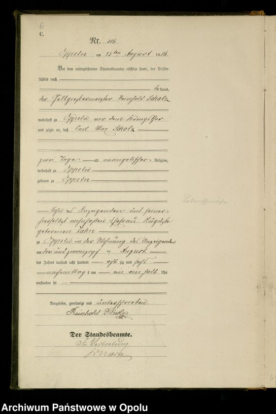 Obraz 9 z jednostki "Urząd Stanu Cywilnego w Opolu 1886 Rejestr zgonów Księga Miejscowa Nr 301 do 460"