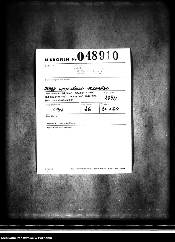 Obraz 2 z jednostki "Operat szacunkowy /parcelowanego majątku/ Kaliska powiatu konińskiego"