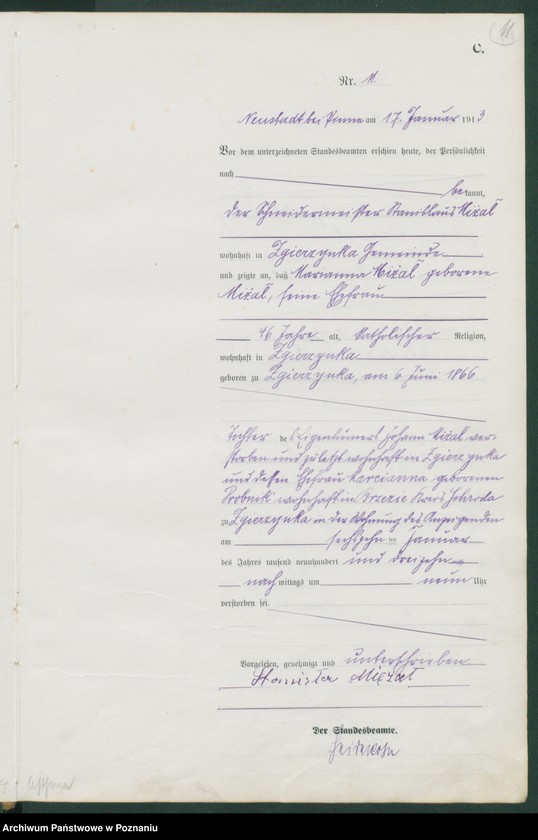 Obraz 13 z jednostki "Księga pierwopisów zgonów [Rejestr główny zgonów]"