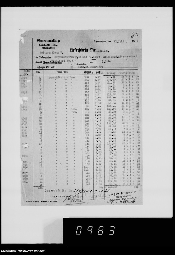 Obraz 8 z jednostki "Auftrag 5919. Damen-Hüte für F-ma Eugen Althausen Litzmannstadt"