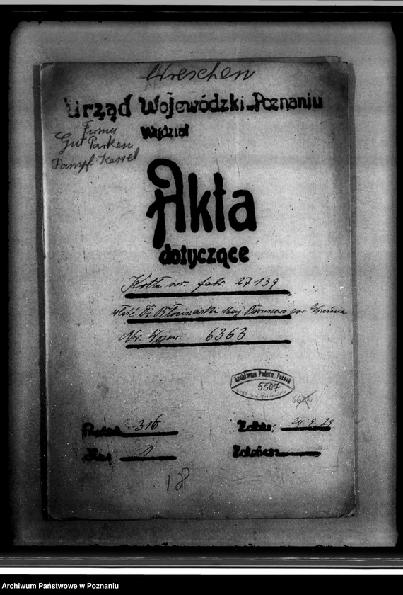 Obraz 4 z jednostki "Majątek Paruszewo powiat wrzesiński własność Dr Błociszewskiego nr woj. kotła 6363"