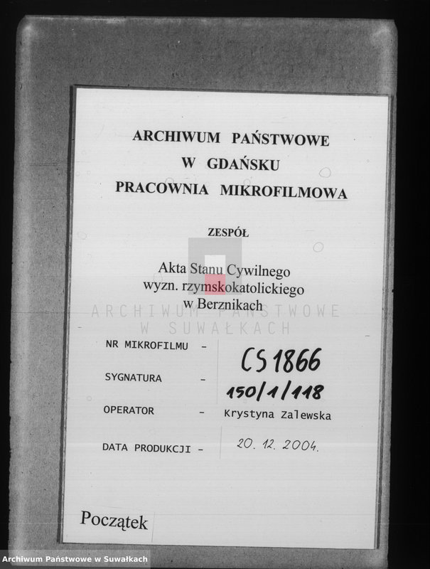 Obraz 1 z jednostki "Księga akt urodzeń, małżeństw, zgonów [parafii rzymsko-katolickiego w Berznikach]"