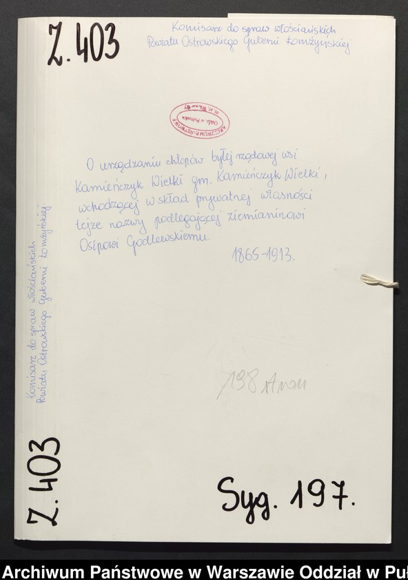 image.from.unit.number "O urządzaniu chłopów byłej rządowej wsi Kamieńczyk Wielki gm. Kamieńczyk Wielki, wchodzącej w skład prywatnej własności tejże nazwy podlegającej ziemianinowi Osipowi Godlewskiemu"