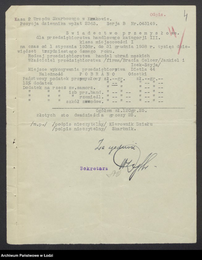 Obraz 6 z jednostki "Jankiel Celler, Icek Szyja Celer- wyrób i sprzedaż ubrań męskich"