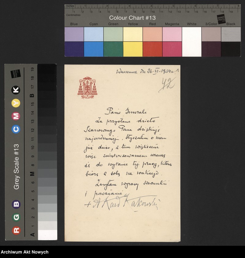 image.from.unit.number "Kakowski Aleksander, kardynał, metropolita warszawski. Podziękowania za książkę."