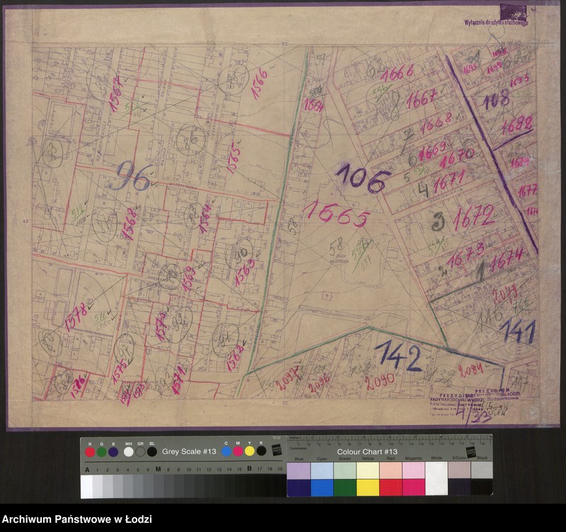 Obraz 1 z jednostki "Plan m. Łodzi 1:2000 z oznaczeniem podziału miasta na obwody i rejony spisowe. Sekcja NW42"