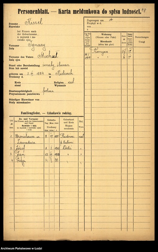 Obraz 20 z jednostki "[Spis ludności Łodzi] Kirszrot - Klajdermacher"