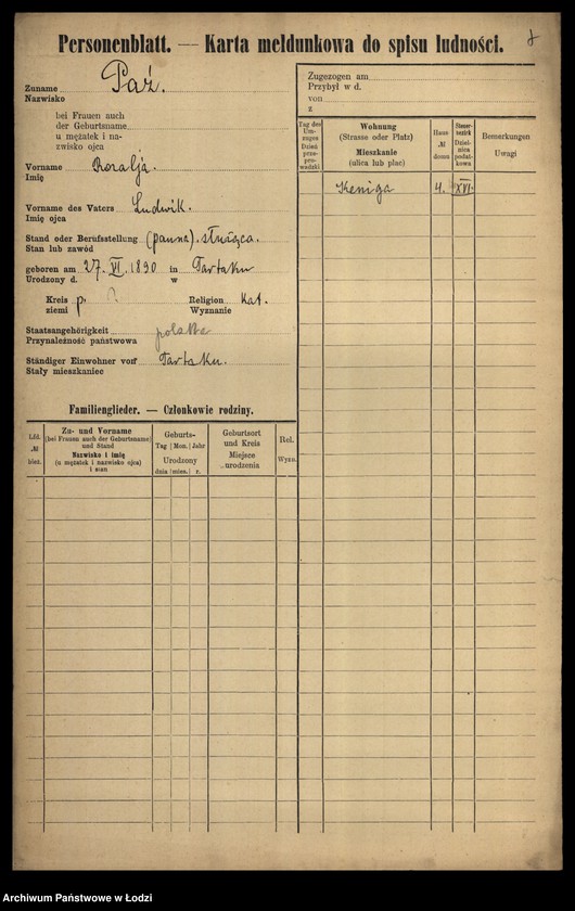 Obraz 9 z jednostki "[Spis ludności Łodzi] Pawoniak-Pelc"