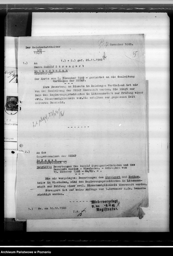 Obraz 9 z jednostki "Strengert, Rudolf und Rodius, Bernhard - Bewerbung als Amtskommissar"