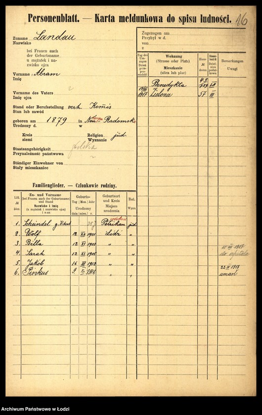 Obraz 18 z jednostki "[Spis ludności Łodzi] Landau - Landman"