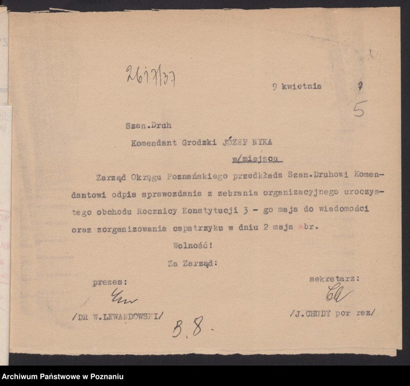 Obraz 8 z jednostki "Sprawy dotyczące komendantów wojewódzkich i grodzkich Związku Weteranów Powstań Narodowych i Związku Powstańców Wielkopolskich."