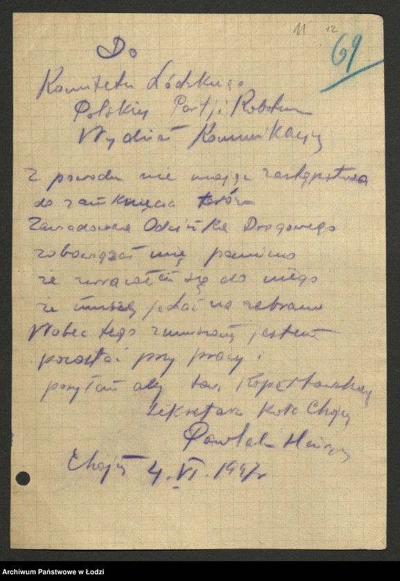 Obraz 12 z jednostki "Korespondencja [z Wydziałem Kolejowym KC]"