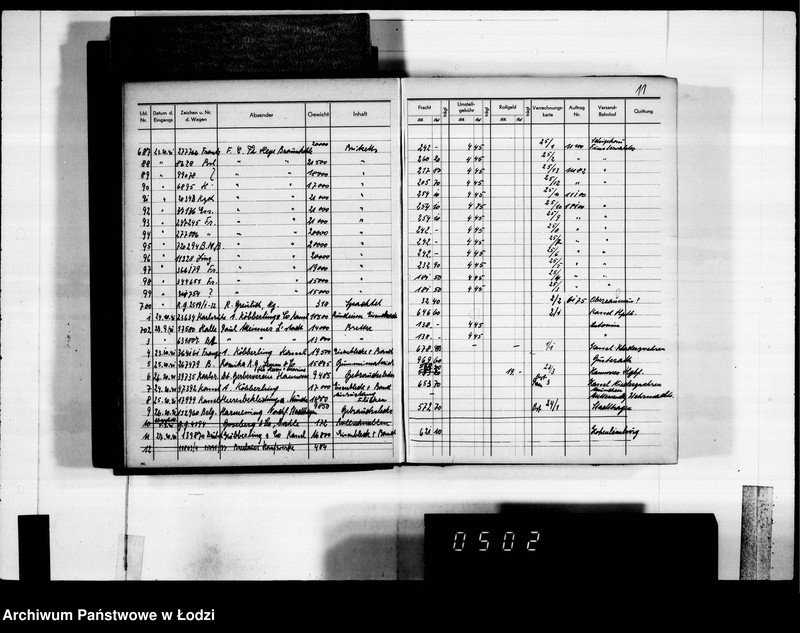 Obraz 15 z jednostki "Frachten Eingang [rejestr listów przewozowych]"