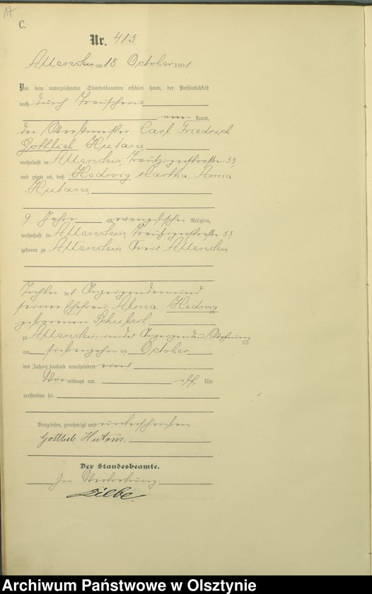 image.from.unit.number "Sterbe-Haupt-Register Tom II,Nr 400 - 542"