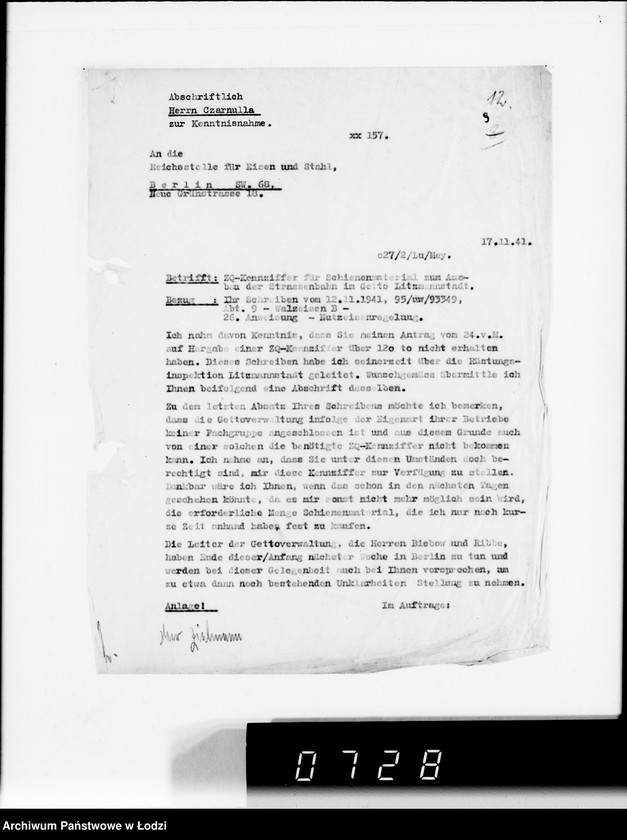 Obraz 13 z jednostki "Rüstungsinspektion des Wehrkreises XXI Abt.Verwaltung.[Korespondencja w sprawie przydziału żelaza]"