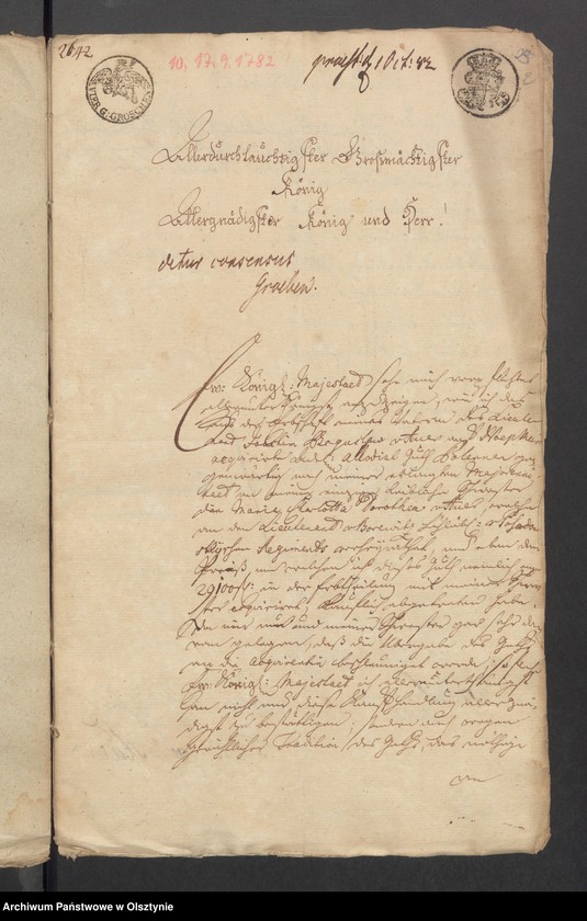 image.from.unit.number "In S. [Sachen] des Friedrichs Ernst Boguslav von Auer den Verkauff seines Guths Pollennen an seine Schwester Maria Charlotta Dorothea von Auer verehelichte von Borewitz"