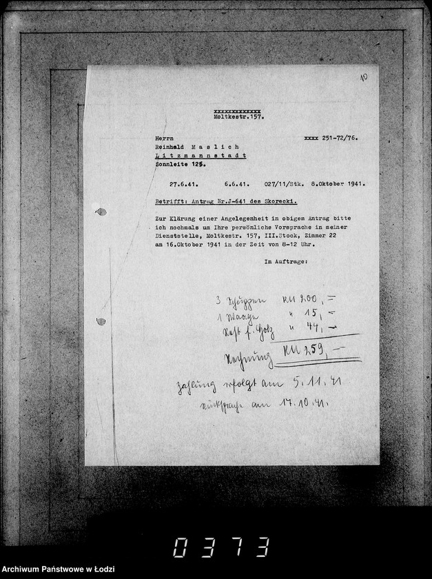 Obraz 14 z jednostki "J. 641-660.[Wnioski Żydów z Getta o zwrot należności za pracę lub towar wzięty na kredyt]"