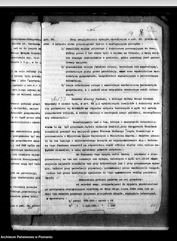 Obraz 19 z jednostki "Sprawy prawne projekty ustaw i rozporządzeń do Sejmu Ustawodawczego"