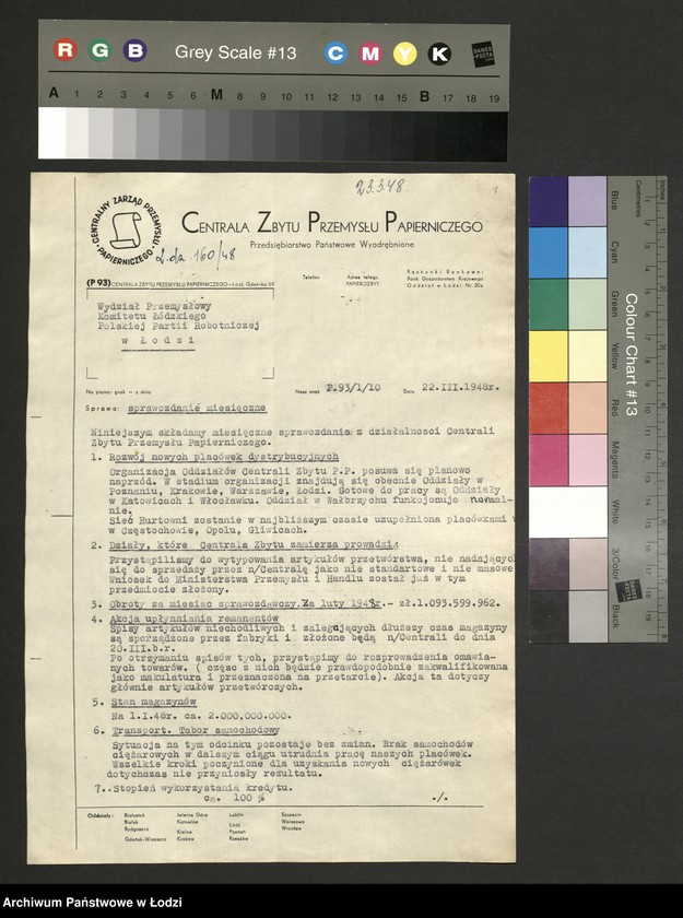 Obraz 2 z jednostki "Centrala Zbytu Przemysłu Papierniczego; sprawozdania miesięczne"