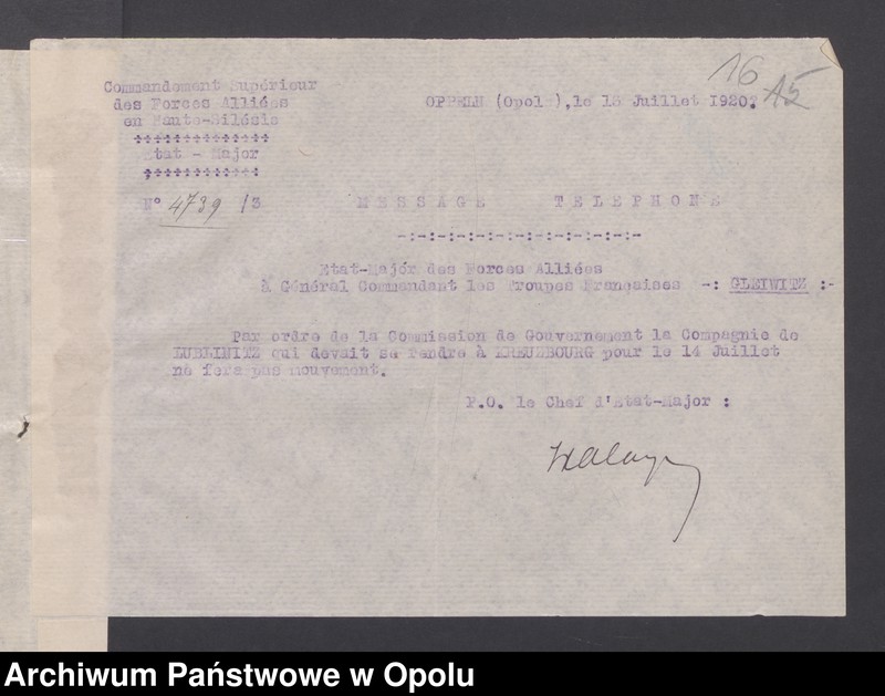 image.from.unit.number "Sorties /Korespondencja własna wychodząca, pisma, zarządzenia, sprawozdania/ 10.07. -28.10.1920"