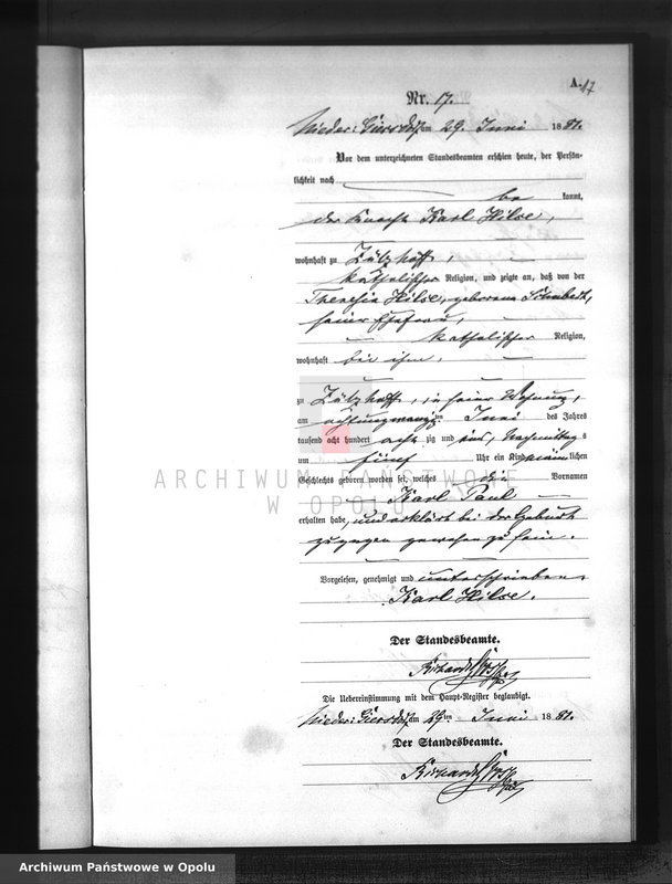 Obraz 20 z jednostki "Geburts-Neben-Register Standesamts Hohen-Giersdorf pro 1881"