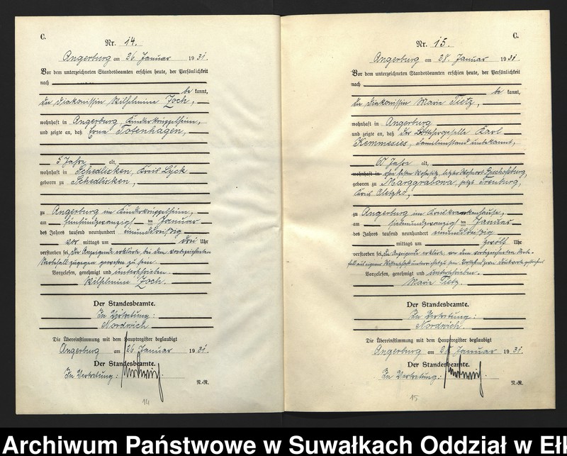 image.from.unit.number "C2. Sterbe - Register (Neben - Register) Standesamt Angerburg Ostpr. einschl. der Standesamtsbezirk Gross Strengeln, Kehlen und Prinowen"