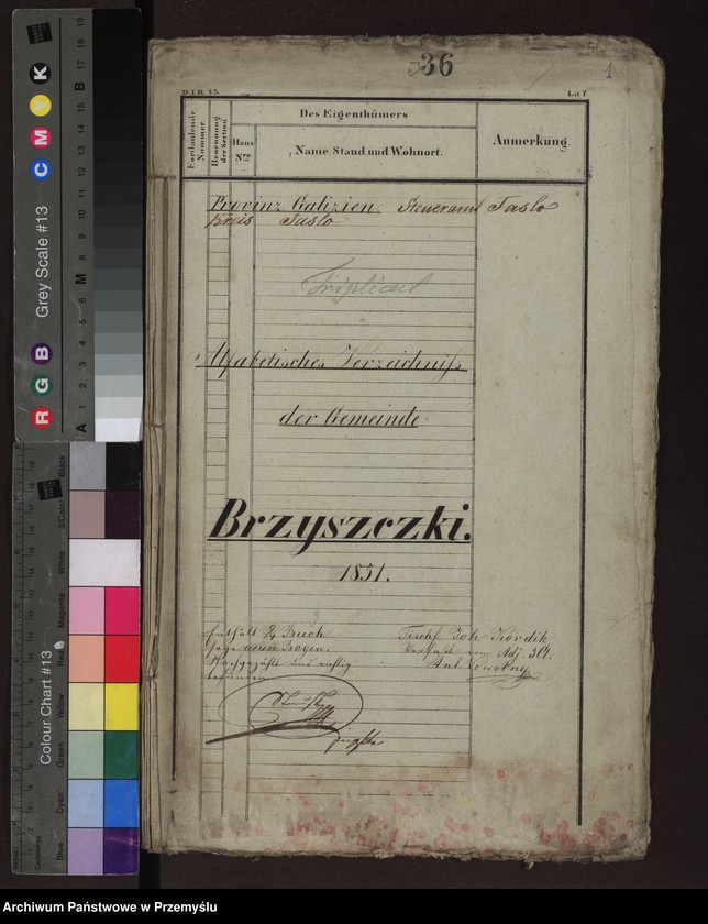 Obraz z jednostki "Tripplicat Alphabetisches Verzeichniss der Gemeinde Brzyszczki [Odpis alfabetycznego spisu posiadaczy gruntu wraz z wykazem parcel]"