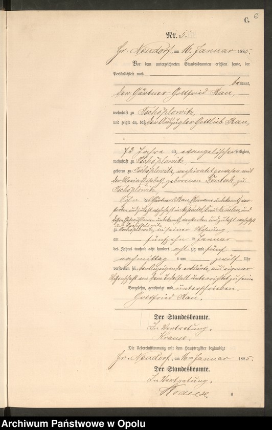 image.from.unit.number "Sterbe-Neben-Register Standes-Amt Gr.[oss] Neudorf 1885"