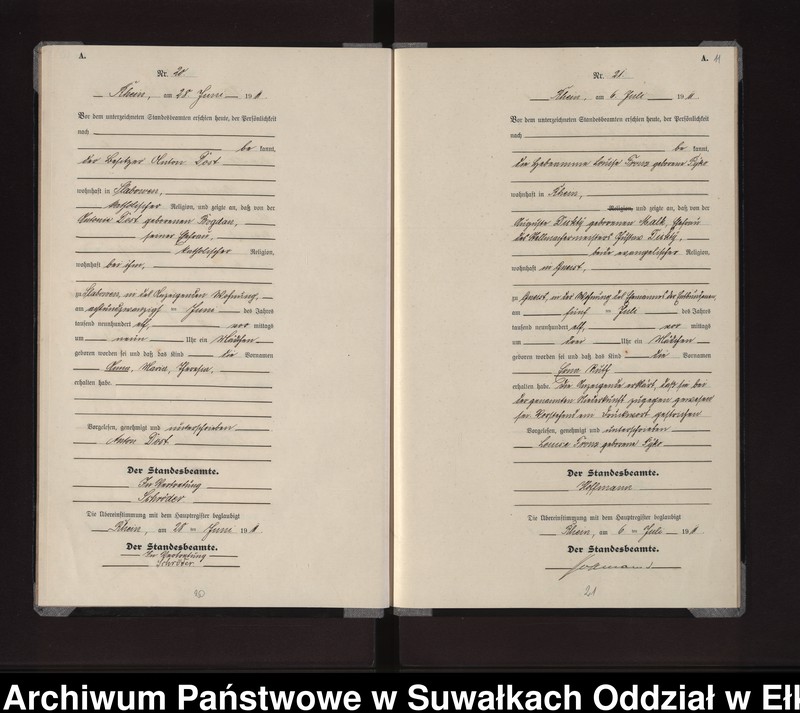 image.from.unit.number "Geburts-Neben-Register des Königlichen Preussischen Standes-Amtes Gneist Kreis Lötzen"