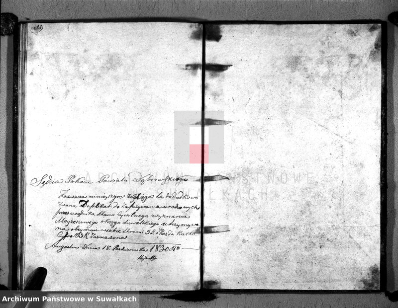 image.from.unit.number "Duplikat Akta Urzędnika Stanu Cwilnego Wyznania Moyżeszowego Okręgu Suwalskiego Urodzonych z roku 1830"