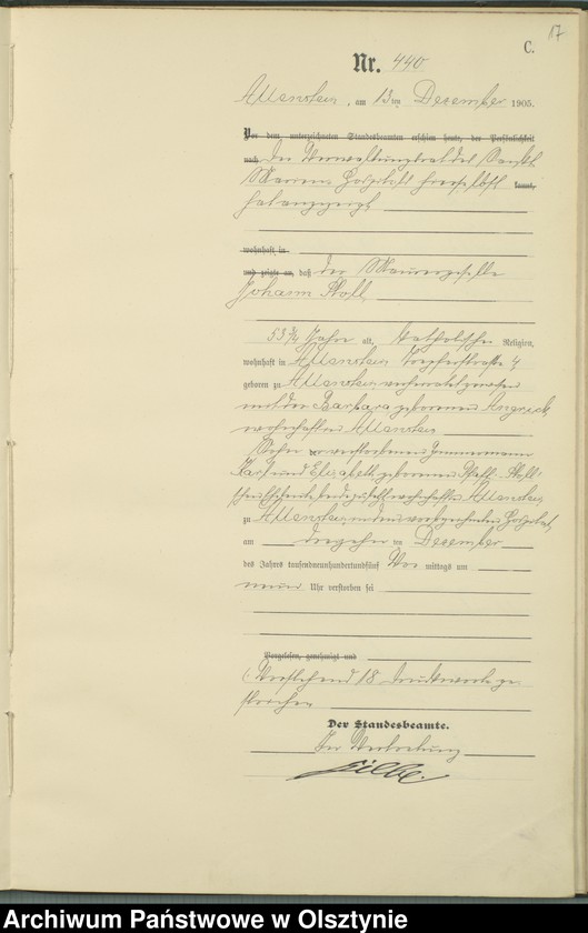 image.from.unit.number "Sterbe-Haupt-Register Tom II, Nr 426-454"
