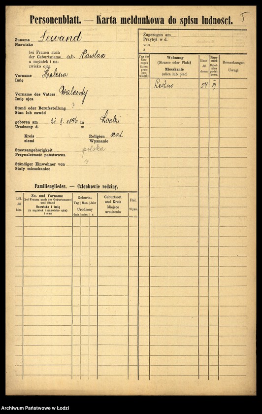 Obraz 7 z jednostki "[Spis ludności Łodzi] Lewan - Lewandowski"