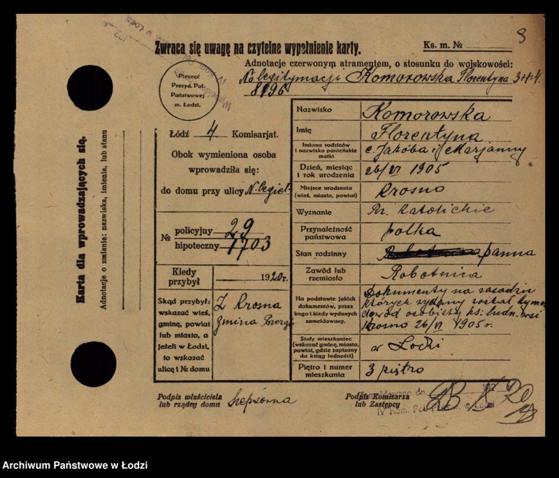Obraz 11 z jednostki "[Spis ludności Łodzi] Komorowska - Kon"
