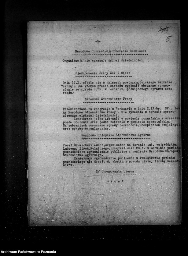 Obraz 9 z jednostki "Sprawozdania z polskiego legalnego ruchu polityczno-społecznego za miesiące październik, listopad, grudzień 1932 r."