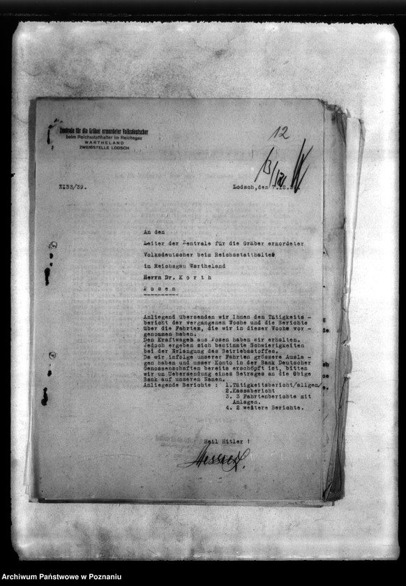 Obraz 15 z jednostki "Akten betr. Fätigkeits- und Fahrt berichte der Zweigrtelle Londreh (Łódź)"