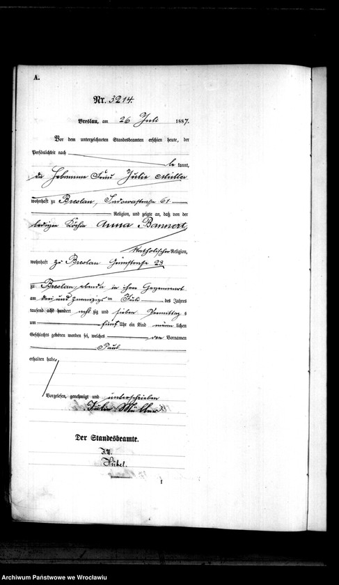 image.from.unit.number "Geburts-Haupt-Register Breslau II 1887 Band 9"