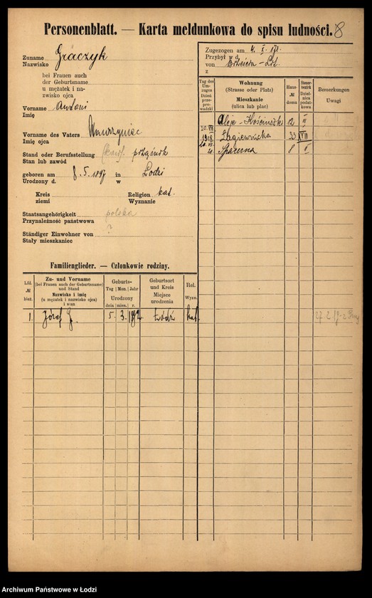Obraz 10 z jednostki "[Spis ludności Łodzi] Graczyk - Grajlich"